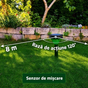 Dispozitiv anti păsări cu 3 tipuri de sunete ( lătrat de câine, pasăre de pradă, împușcătură), volum reglabil, senzor de mișcare, lumină LED