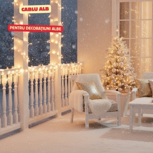 Instalație brad Crăciun, 1800 cm, lumină caldă, cablu alb/transparent, 8 funcții, timer, 240 LED-uri, IP-44, pentru interior/exterior