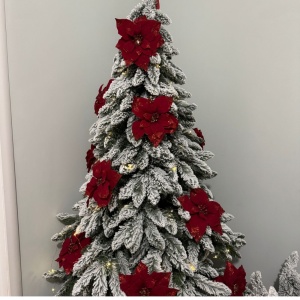 Ornament pentru bradul de Crăciun, floare brad Poinsettia, 25 centimetri, culoare OxBlood, prindere clip, sclipici