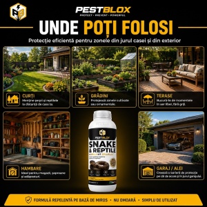 Repelent anti șerpi și reptile PestBlox®, granule, 1 litru, repelent olfactiv, pentru curți, grădini, terase și hambare