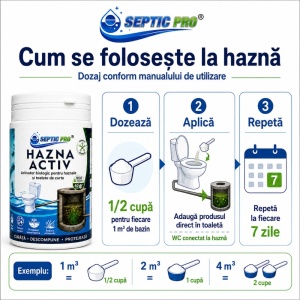 SepticPro® Hazna Activ – bioactivator pentru haznale și WC de curte, reduce mirosurile și descompune depunerile, 900 g, 60 doze, tratament 1 an