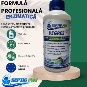 Soluție bio-enzimatică SepticPro Degres, anti grăsime, păr, pentru desfundare conducte și chiuvete conectate la fosa septică, 500 ml