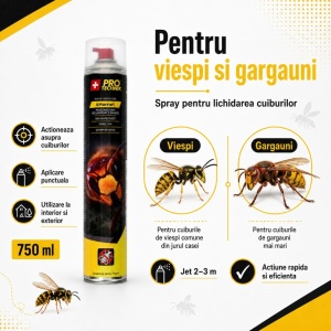 Spray insecticid anti viespi și gărgăuni 4Hornet, 750 ml, jet până la 3 m, pentru cuiburi, interior și exterior