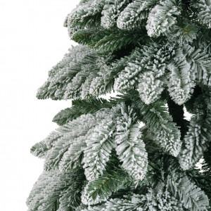Brad artificial Canadian Frost, 80 cm, trunchi înalt din lemn natural 100% FSC, ace 3D, diametru 30 cm, cu zăpadă