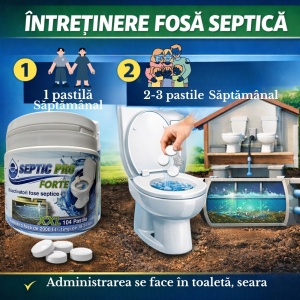 Pastile fosă septică SepticPro Forte XXL, 104 pastile, bioactivatori cu bacterii active pentru 18-24 luni, tratare 2000-3000 litri, reactivare & întreținere