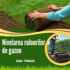 Tăvălug gazon și grădină profesional 61 litri, dimensiune 80 x 28 cm, umplere apă/nisip, oțel inoxidabil, pentru nivelare gazon, negru