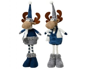 Set 2 figurine decorative pentru Crăciun, ren de plus pentru Crăciun, 50 centimetri, textil, roșu/albastru