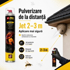 Spray insecticid anti viespi și gărgăuni 4Hornet, 750 ml, jet până la 3 m, pentru cuiburi, interior și exterior