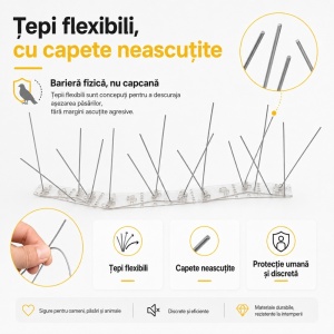 Țepi anti păsări și porumbei, 40 cm, 18 țepi metalici galvanizați, lățime reglabilă 10–18 cm