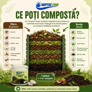 Accelerator de compost SepticPro Kompost Plus, 2 tablete, pentru până la 12 m³ de compost, bacterii și enzime pentru compostare rapidă