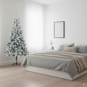 Brad artificial frosted Oslo, aspect nins, 180 centimetri, 300 crengute, aspect 3D, PVC, suport metalic