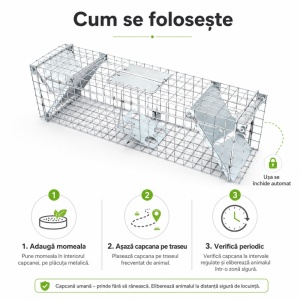 Capcană metalică cu capturare vie, 2 intrări, 82 × 17 × 20 cm – pentru jderi, dihori, nevăstuici, șobolani și animale de talie mică