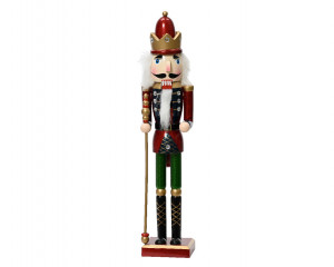 Decorațiune de Crăciun The Nutcracker autenic, figurină Spărgător de nuci, cu sceptru 100 % lemn FSC, 38 centimetri