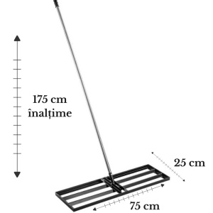 Nivelator pentru gazon 25x75x175cm, oțel, mâner telescopic inclus, pentru nivelare și top dressing, greutate 5.2 kg
