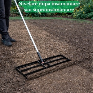 Nivelator pentru gazon 30x90x175cm, oțel, mâner telescopic inclus, pentru nivelare și top dressing, greutate 5.2 kg