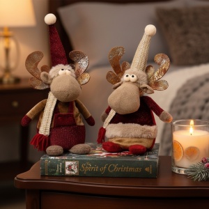Set 2 figurine decorative pentru Crăciun, ren de plus pentru Crăciun, 30 centimetri, textil
