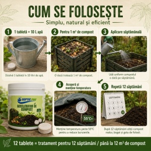 Accelerator de compost SepticPro Kompost Plus, 2 tablete, pentru până la 12 m³ de compost, bacterii și enzime pentru compostare rapidă