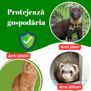 Aparat anti pisici, anti jder, anti dihor cu ultrasunete și lumină LED, acoperire 200 mp2, senzor de mișcare, IP44, alimentare cu baterii