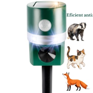 Aparat anti pisici și vulpi cu ultrasunete, senzor de mișcare, 6 x LED-uri, panou solar