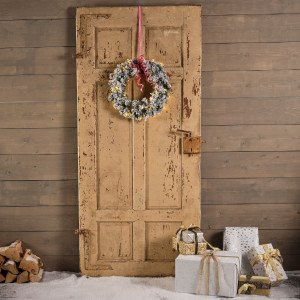 Coroniță de Crăciun imperială cu 40 LED-uri, aspect nins, 50 x 8 centimetri, lumină caldă, alimentare baterii, albverde, timer