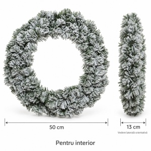 Coroniță de ușă pentru Crăciun Everlands, cu zăpadă,  diametru 50 cm, 110 rămurele, din brad artificial