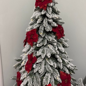 Ornament pentru bradul de Crăciun, floare brad Poinsettia, 25 centimetri, culoare OxBlood, prindere clip, sclipici