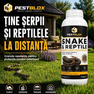 Repelent anti șerpi și reptile PestBlox®, granule, 1 litru, repelent olfactiv, pentru curți, grădini, terase și hambare