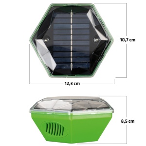 Aparat anti păsări cu ultrasunete și 2 x LED-uri, 150 m²,  panou solar, frecvență 24–65 kHz, acoperire 360°