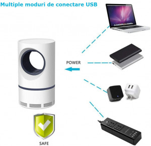Aparat anti tantari, anti muste cu lumina UV, alimentare USB, putere 5W, 21 cm, alb