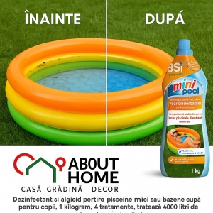 Dezinfectant și algicid cu Oxigen Activ pentru piscine mici sau bazine cu apă pentru copii, 1 kilogram,  4 tratamente, tratează 4000 litri de apă, pentru piscine fără filtru