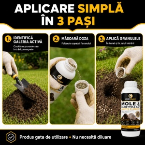 Granule anti orbete și cârtițe PestBlox, împotriva orbeteluicățelului pământului, repelent olfactiv, 1 litru