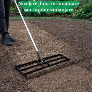 Nivelator pentru gazon 25x75x175cm, oțel, mâner telescopic inclus, pentru nivelare și top dressing, greutate 5.2 kg