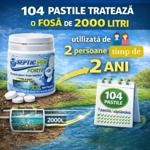 Pastile fosă septică SepticPro Forte XXL, 104 pastile, bioactivatori cu bacterii active pentru 18-24 luni, tratare 2000-3000 litri, reactivare & întreținere