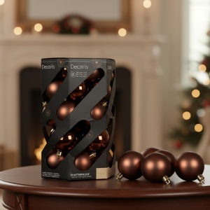 Set de 30 globuri de Crăciun premium, 6 cm, incasabile, culoare espresso, finisaj mat
