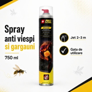 Spray insecticid anti viespi și gărgăuni 4Hornet, 750 ml, jet până la 3 m, pentru cuiburi, interior și exterior