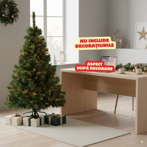 Brad artificial cu conuri de brad premium Buha ®, 667crengute, cu suport metalic, 180 cm, 3 parti, diametru 107 cm, verde
