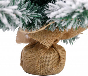 Brad de Crăciun artificial, decorat cu zăpadă, baza de lemn cu iută naturală, 90 cm înălțime, aspect natural 3