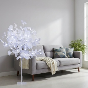 Copac Artar decorativ Alb, LED, 90 cm, lumina calda, craciun, gradina, casa