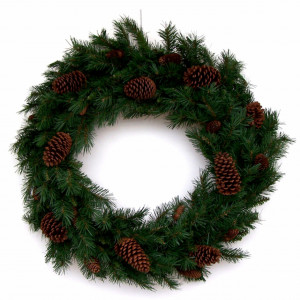 Coronita pentru Craciun Buha Milano, 40 cm, aspect cu conuri de brad, din brad artificial, verde, 58 crengute