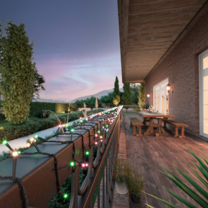Instalație brad solară pentru Crăciun cu LED-uri, 27 metri, lumini multicolore, cablu negru, 8 funcții, 360 LED-uri, IP-44, pentru exterior, panou solar