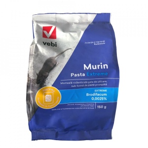 Momeală otravă pentru șoareci și șobolani Vebi Murin Pasta Extreme, 150 grame, cu atractant, pentru stații intoxicare, capcane cu lipici