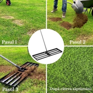 Nivelator pentru gazon 25x75x175cm, oțel, mâner telescopic inclus, pentru nivelare și top dressing, greutate 5.2 kg