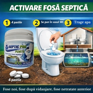 Pastile fosă septică SepticPro Forte XXL, 104 pastile, bioactivatori cu bacterii active pentru 18-24 luni, tratare 2000-3000 litri, reactivare & întreținere