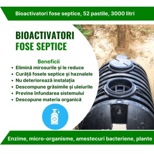 Pastile pentru fosa septică, bioactivatori cu acțiune 12 luni, 52 pastile, fose până la 3000 litri