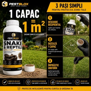 Repelent anti șerpi și reptile PestBlox®, granule, 1 litru, repelent olfactiv, pentru curți, grădini, terase și hambare