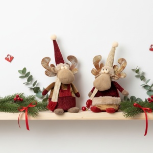 Set 2 figurine decorative pentru Crăciun, ren de plus pentru Crăciun, 30 centimetri, textil
