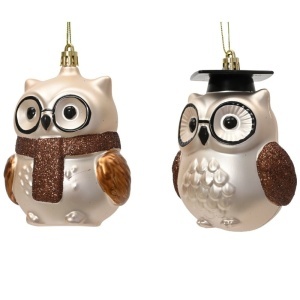 Set 2 x Ornament de Crăciun pentru brad, Bufniță Magică cu ochelari, 11 cm, 2 modele asortate
