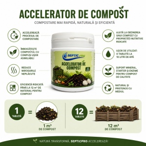 Accelerator de compost SepticPro Kompost Plus, 2 tablete, pentru până la 12 m³ de compost, bacterii și enzime pentru compostare rapidă