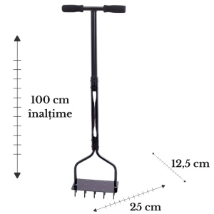 Aerator manual pentru gazon cu 15 tije, tijă 5.5 cm, lățime de lucru 25 cm, înălțime 1 metru, greutate 2.7 kg
