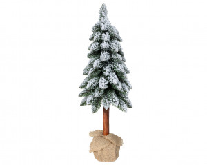 Brad artificial Canadian Frost, 80 cm, trunchi înalt din lemn natural 100% FSC, ace 3D, diametru 30 cm, cu zăpadă